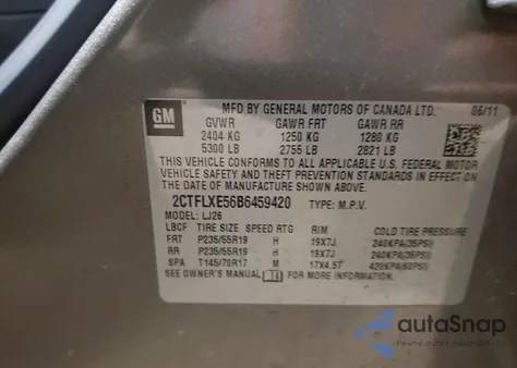 2011 GMC Terrain Slt из США, поврежденный, VIN 2CTFLXE56B6459420